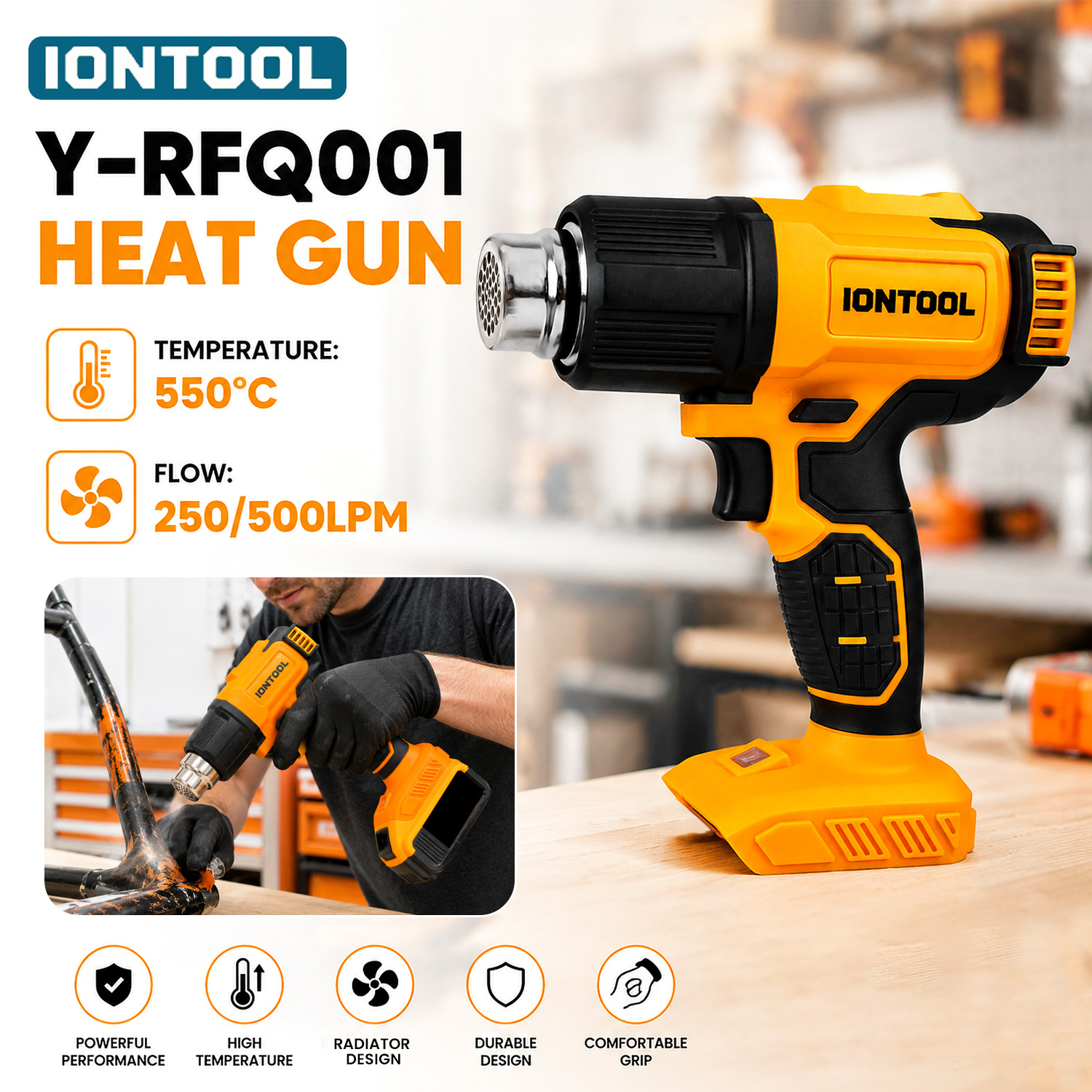 Cordless Heat Gun For Shrink Tubing - Pistola de Calor Inalámbrica Amarilla IONTOOL