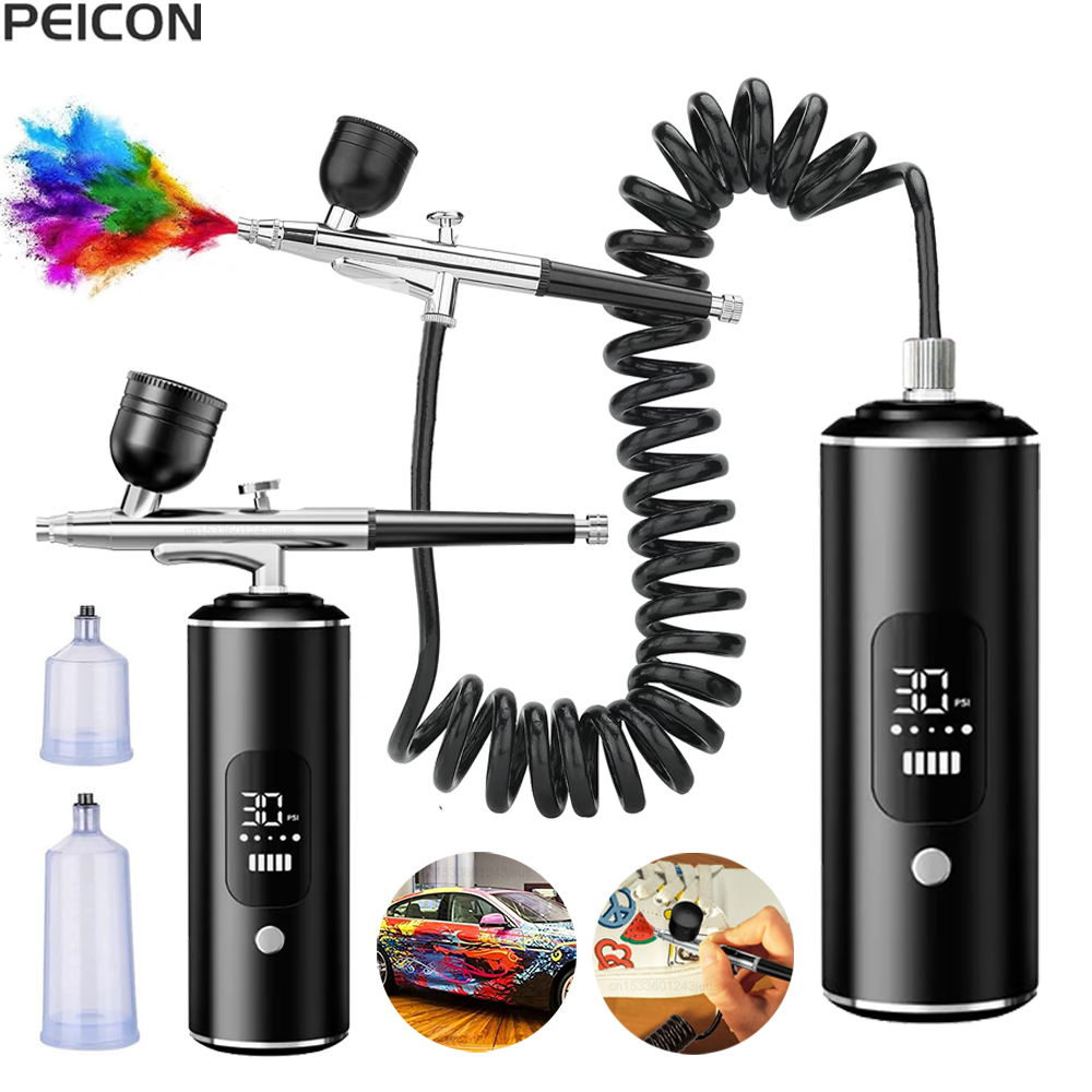 Aerógrafo con compresor, aeróg - Airbrush Kit With Mini Compressor reseña y precio