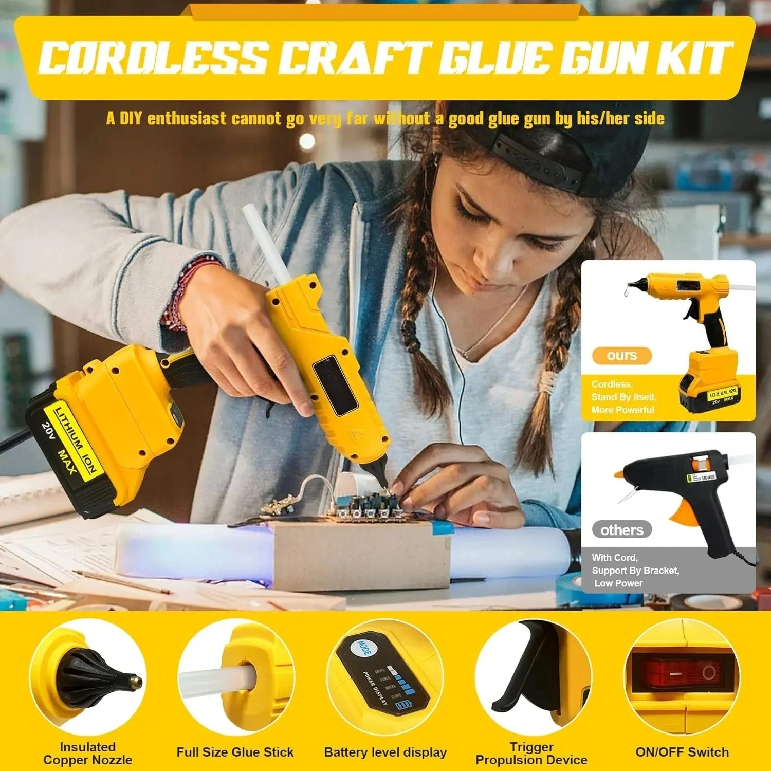 Pistola de pegamento caliente  - Hot Melt Glue Gun Cordless reseña y precio