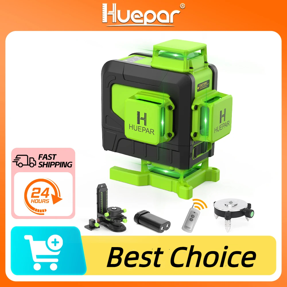 Huepar-Nivel láser 4D de 16 lí - Laser Level 16 Lines 4D Green reseña y precio