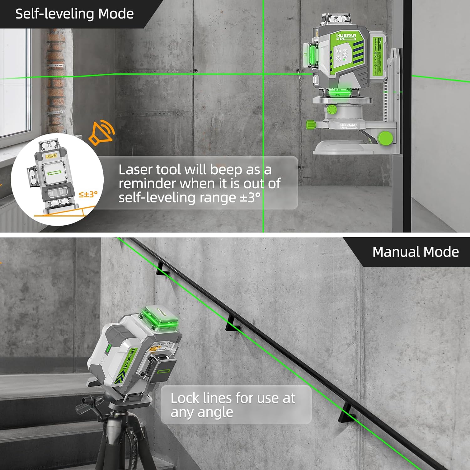 Huepar-Nivel láser de línea cr - Laser Level 16 Lines 4D Green reseña y precio